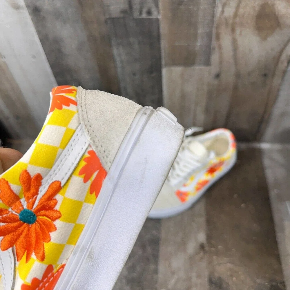 Vans Old Skool CHECKERBOARD FLORAL BLANC DE Womens 8.5,‎ Mens 7 Unisex